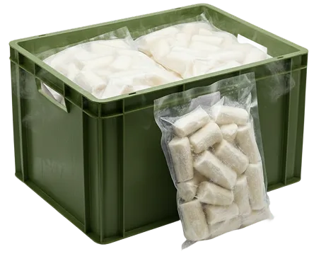 Caixa de mandioca descascada e congelada Raiz da Terra